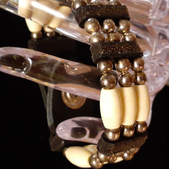 Jewelry - Vintage! Native american leather, silver, and bone bracelet